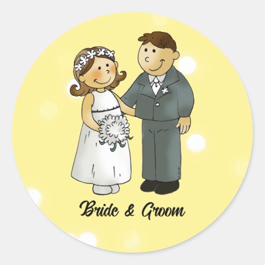 花嫁と花婿の結婚式のお祝い ラウンドシール (正面)