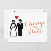 花嫁と花婿の結婚式日変更 案内ポストカード (正面/裏面)
