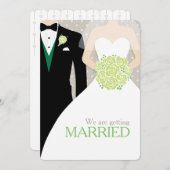 花嫁と花婿の緑の花束の結婚式招待状 招待状 (正面/裏面)