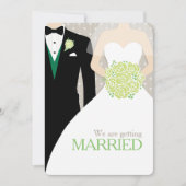 花嫁と花婿の緑の花束の結婚式招待状 招待状 (正面)