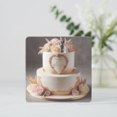 花嫁と花婿の美しいアニバーサリーケーキ (スタンド正面)