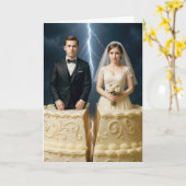 花嫁と花婿の離婚ウェディングケーキ カード (黄色い花)