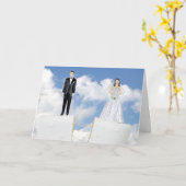 花嫁と花婿の離婚ケーキ カード (黄色い花)