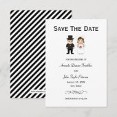 花嫁と花婿の黒ストライプ - 3x5 Save the Date セーブザデート (正面/裏面)