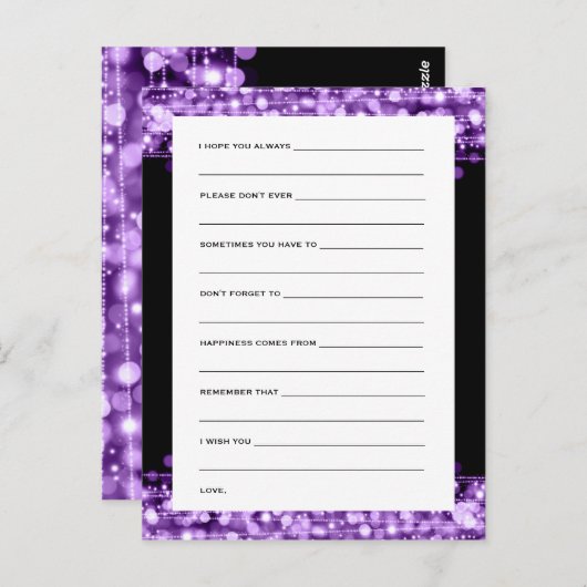 花嫁と花婿への願い紫の輝くパーティー ポストカード (正面/裏面)