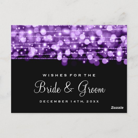 花嫁と花婿への願い紫の輝くパーティー ポストカード (裏面)