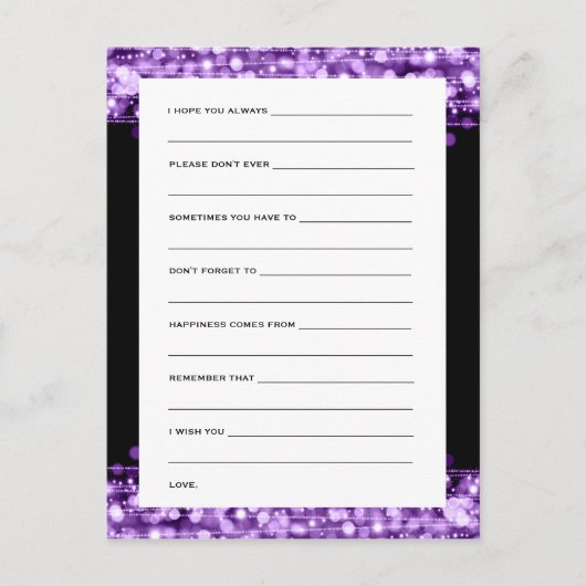 花嫁と花婿への願い紫の輝くパーティー ポストカード (正面)