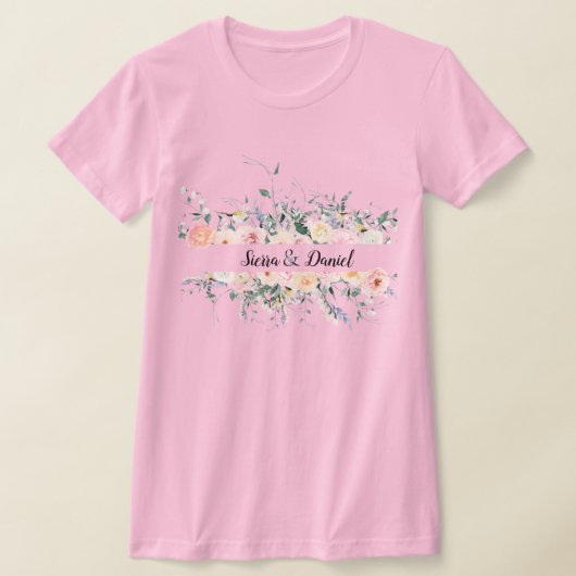 花嫁と花婿ウォーターカラーカスタムフラワーTシャツ Tシャツ (レイダウン)