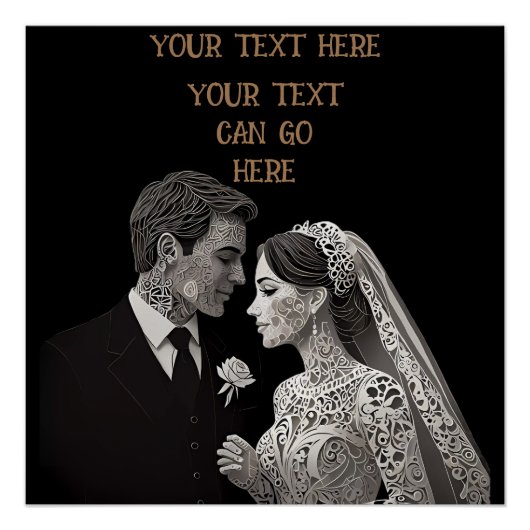 花嫁と花婿デリケートな白オンブラック ポスター (正面)