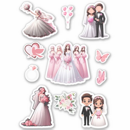 花嫁と花婿ピンク シール (正面)