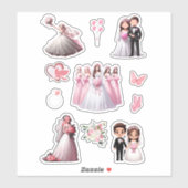 花嫁と花婿ピンク シール (シート)