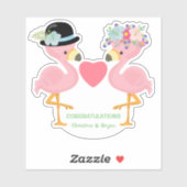 花嫁と花婿フラミンゴカップルの輪郭 シール (シート)