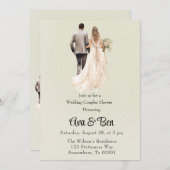 花嫁と花婿ライトグリーン結婚のカップルのシャワー 招待状 (正面/裏面)