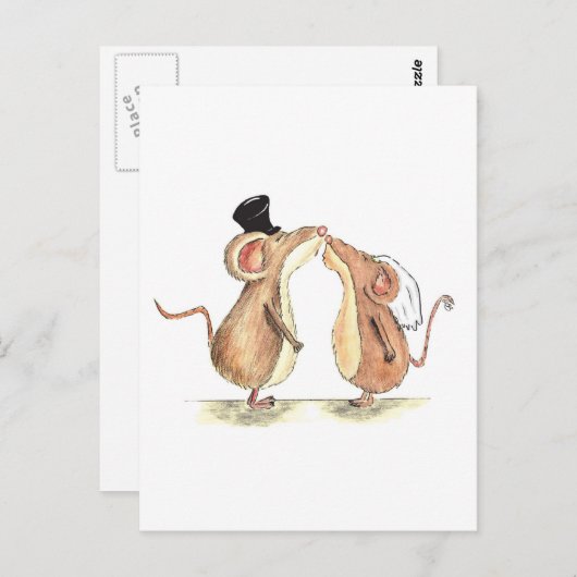 花嫁と花婿 - キスするねずみ - 結婚式のプレゼント ポストカード (正面/裏面)