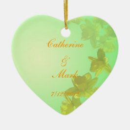 花嫁と花婿、結婚の、黄色のチューリップの花 セラミックオーナメント