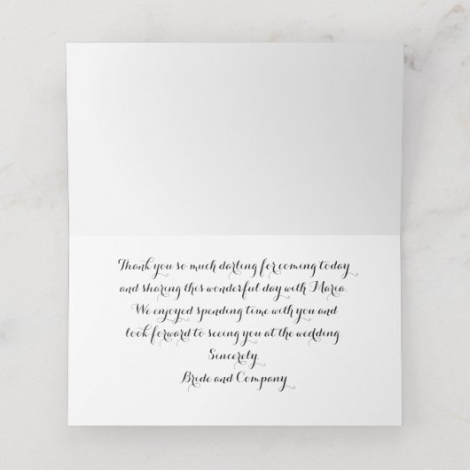 花嫁と花嫁の付き添い人の個人感謝のパーティー表 プレイスカード (内部開封)