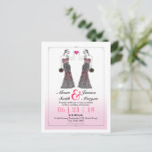 花嫁と花嫁 - レズビアン結婚式招待状 インビテーションポストカード (スタンド正面)