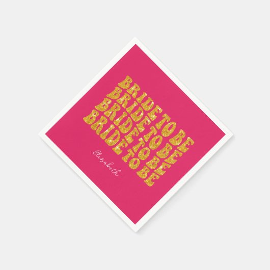 花嫁になるべく ゴールドグリッター テキスト 名前付き, ピンク スタンダードカクテルナプキン (角)