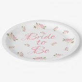 花嫁になるピンクのフローラスクリプトの水色 ペーパープレート (アングル)