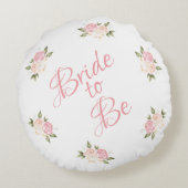 花嫁になるピンクのフローラスクリプトの水色 ラウンドクッション (裏面)