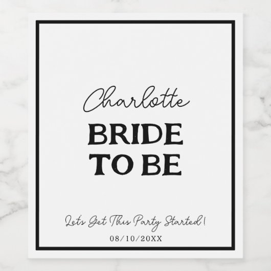 花嫁になる人の黒と白のバチェロレッテパーティー ワインラベル (シングルラベル)