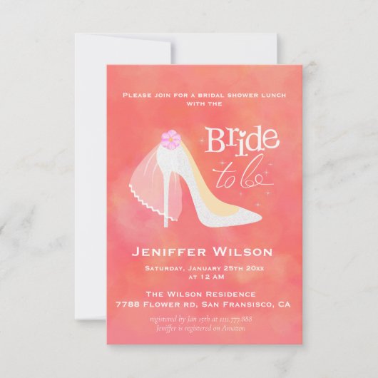 花嫁になる人 ウェディング ブライダルシャワー ハイヒール 招待状 (正面)