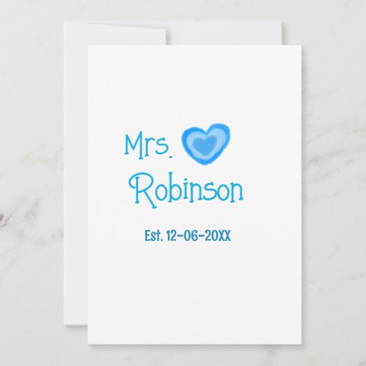 花嫁になる〇〇さん（名前）日付 青いハートの水彩画 招待状 (正面)