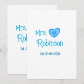 花嫁になる〇〇さん（名前）日付 青いハートの水彩画 招待状 (正面/裏面)