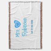 花嫁になる〇〇さん（名前）日付 青いハートの水彩 スローブランケット (正面縦)