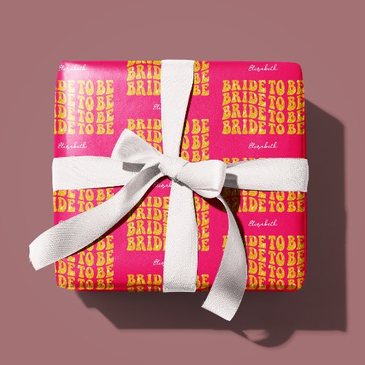 花嫁になる ゴールドグリッター テキスト 名前付き、ピンク ラッピングペーパー