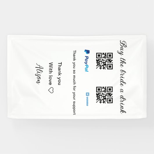 花嫁にドリンクをプレゼント（QRコード、Venmo、PayPal対応） 横断幕 (横)