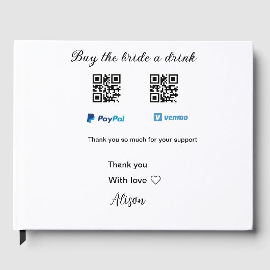 花嫁にドリンクをプレゼント QRコード Venmo PayPal ゲストブック (正面)