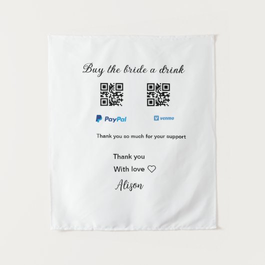花嫁にドリンクをプレゼント QRコード Venmo PayPal タペストリー (正面)