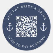 花嫁にドリンクを買ってあげて!お別れパーティーQRコード ラウンドシール (正面)