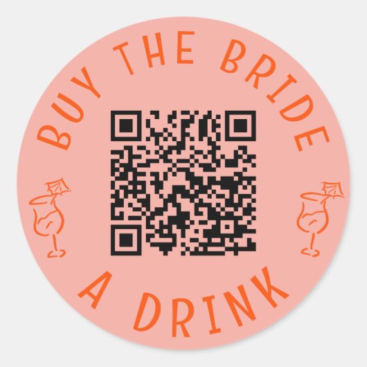 花嫁にドリンクを買ってあげて！QRコード ピンクのハッピーウェディング ラウンドシール (正面)