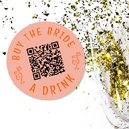 花嫁にドリンクを買ってあげて！QRコード ピンクのハッピーウェディング ラウンドシール