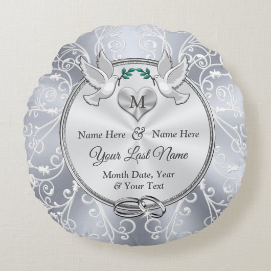 花嫁にモノグラムのとって華やかな結婚式の贈り物 ラウンドクッション (正面)