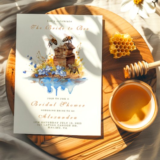 花嫁に水色の青い花模様シャワー 招待状