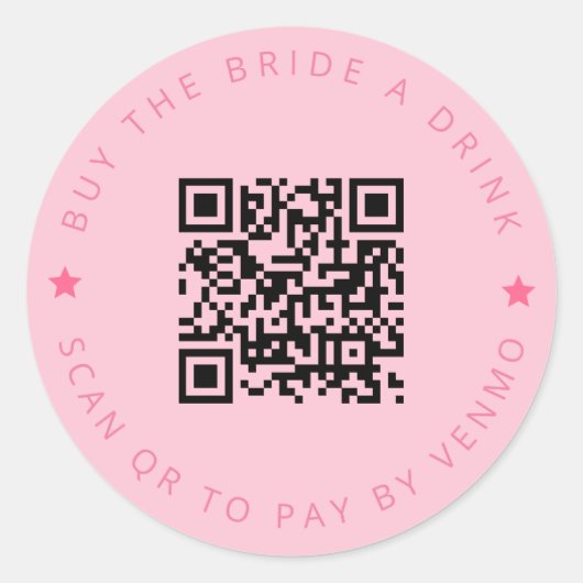花嫁に飲み物を買ってあげて　ピンクのＱＲコード ラウンドシール (正面)