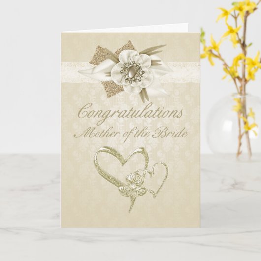 花嫁のお祝いの母はクリーム色のウィットを梳きます カード (黄色い花)