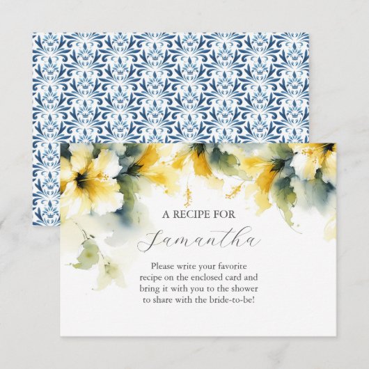 花嫁のためのイエローフローラルハイビスカスレシピ エンクロージャーカード (正面/裏面)