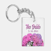 花嫁のためのエレガントなピンクとパープルの花 キーホルダー (正面左)