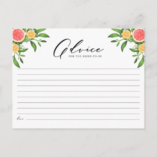 花嫁のためのオレンジとグレープフルーツのアドバイス ポストカード (正面)