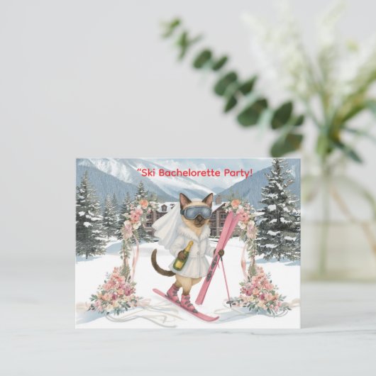 花嫁のためのスキー 傾斜での独身最後のパーティー ポストカード (スタンド正面)