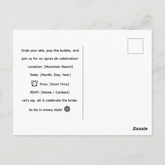 花嫁のためのスキー 傾斜での独身最後のパーティー ポストカード (裏面)