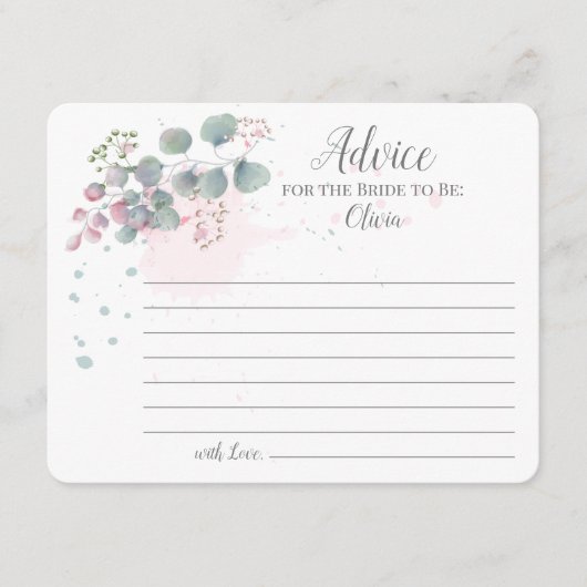 花嫁のためのピンクグリーンユーカリアドバイス アドバイスカード (正面)