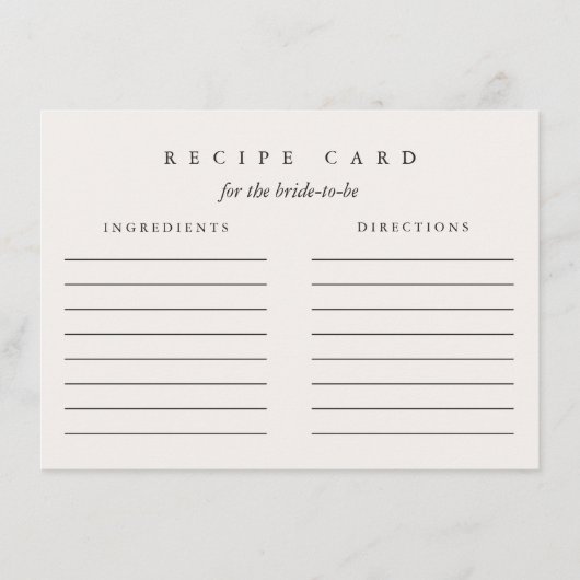 花嫁のためのブライダルシャワー レシピカード エンクロージャーカード (正面)