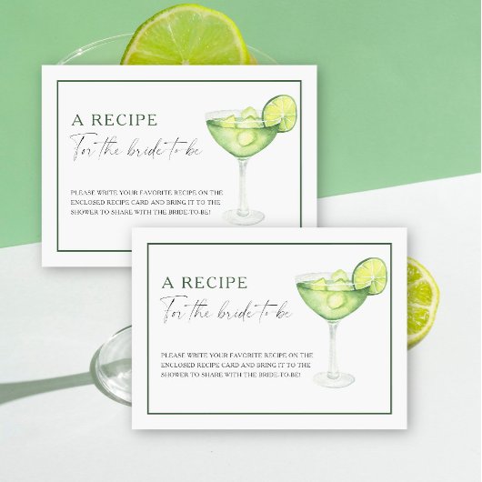 花嫁のためのマルガリータブライダルシャワーレシピ エンクロージャーカード