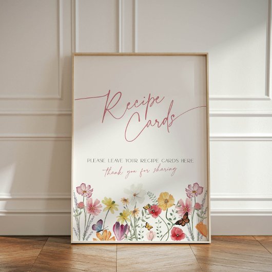花嫁のためのワイルドフラワーと蝶のレシピカード 台座サイン