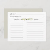 花嫁のための優雅な緑のレシピ エンクロージャーカード (正面/裏面)